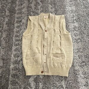 Textured Cable Knit Cream Tank Sweater Vest
